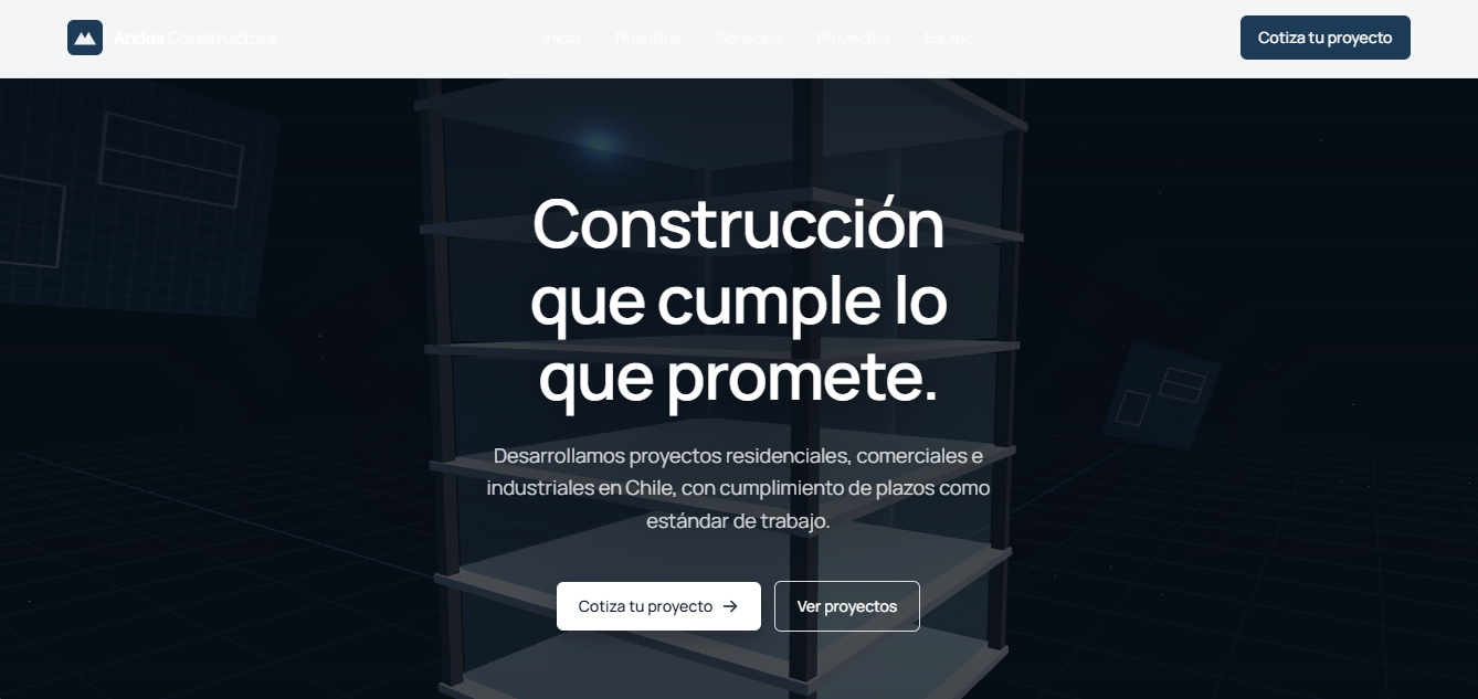 Captura del sitio Andes Constructora